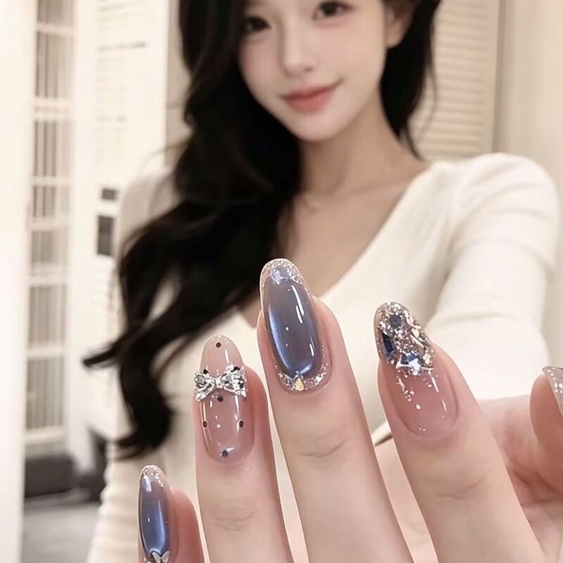 Purely Handmade Ethereal Wearable Nails with Cat-Eye Effect, High-End Handmade Nail Art, New Nail Tips