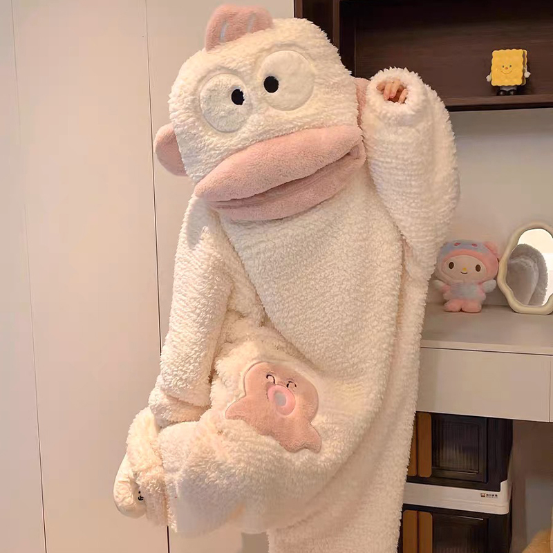 Hanton Clownfish Parent-Child Children's Pajamas Women's Winter Coral Fleece Thickened Fleece-Lined Boys and Girls One-Piece Homewear