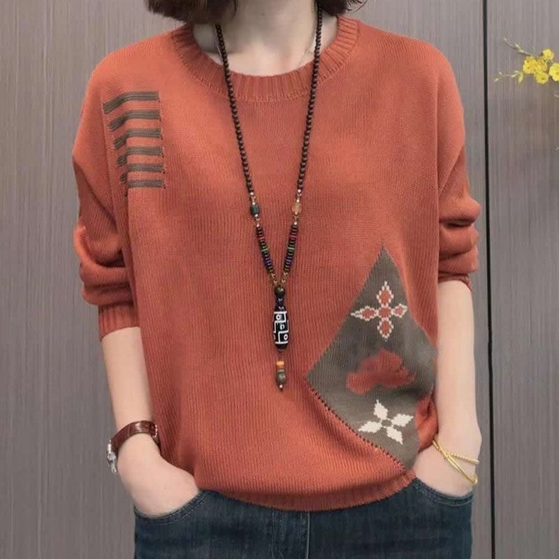 Clearance of Original Foreign Trade Italian Designer Women's Clothing, European-Style Sweaters, Loose-Fitting Plus-Size Long-Sleeve Knit Tops for Spring and Autumn