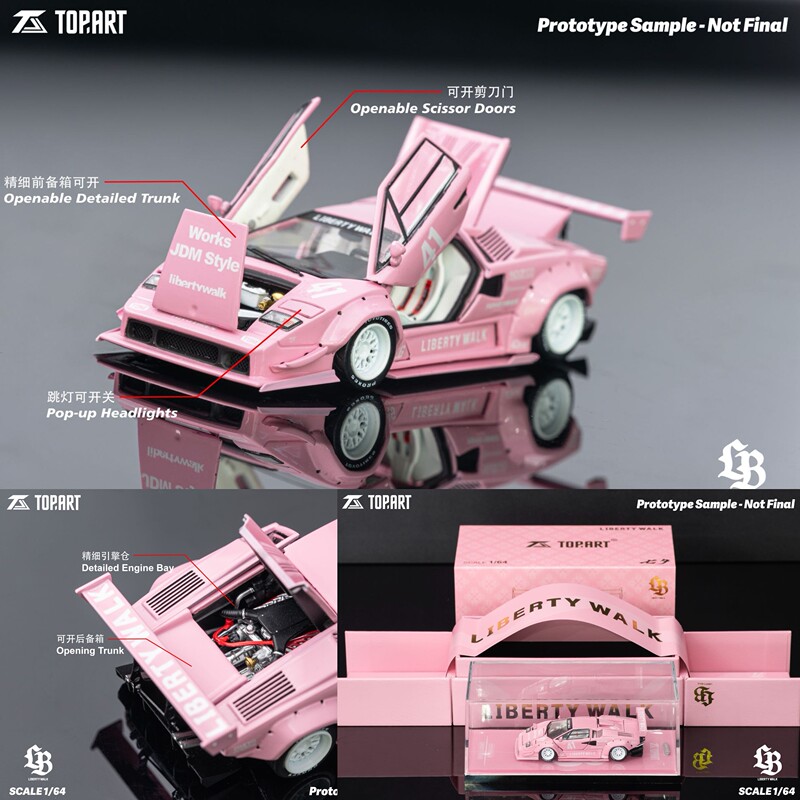 Topart 1:64 Lamborghini Countach Wide-Body Modified Alloy Full-Function Car Model