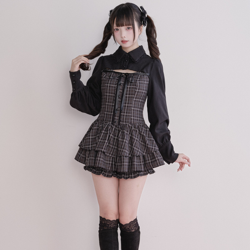 1.11 8 Pm *Plaid Dress* Bowknot Lace Dress Original Japanese Subculture Mass-Produced Style