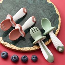 2Pcs Set Baby Spoon Fork Silicone Childrens Cutlery Set Fee