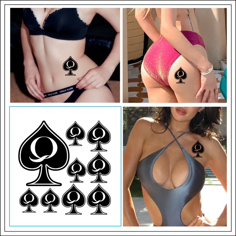 Queen of Spades Herbal Juice Tattoo Sticker Waterproof Long-Lasting Dark Personality Concealer Sexy Mark Tattoo Sticker