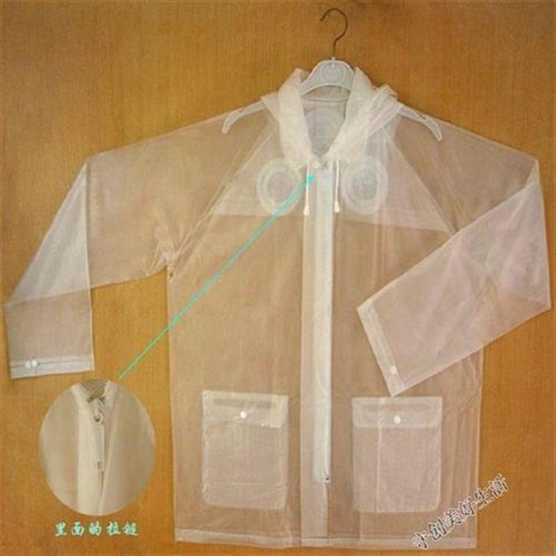 Foreign Trade Outdoor Breathable Zippered Transparent Raincoat for Adults, Unisex, Short Plastic Raincoat for Walking, Running, and Travel