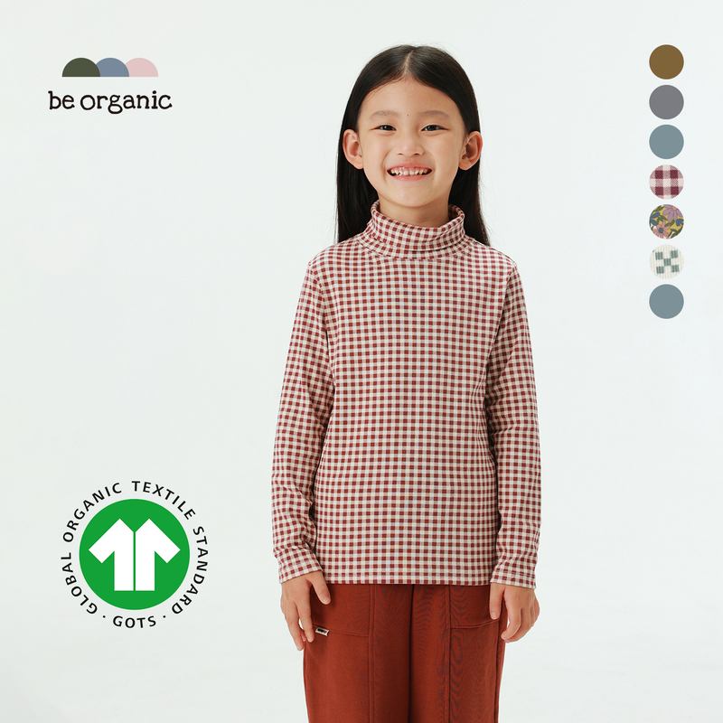 Be Organic【Gots Certified Organic Cotton】Long-Sleeved Turtleneck Kidsren's Top Base Layer T-Shirt New for Autumn and Winter