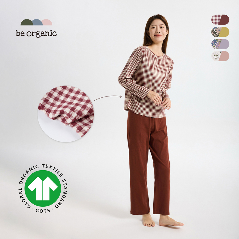 Be Organic【Gots Certified Organic Cotton】Adult Casual Loose Round Neck Long-Sleeved Loungewear Set