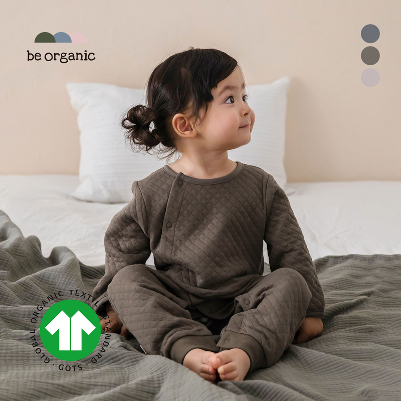 Be Organic【Thin Quilted Double-Layer Gauze Crawling Suit】Gots Organic Cotton Infant and Toddler Jumpsuit