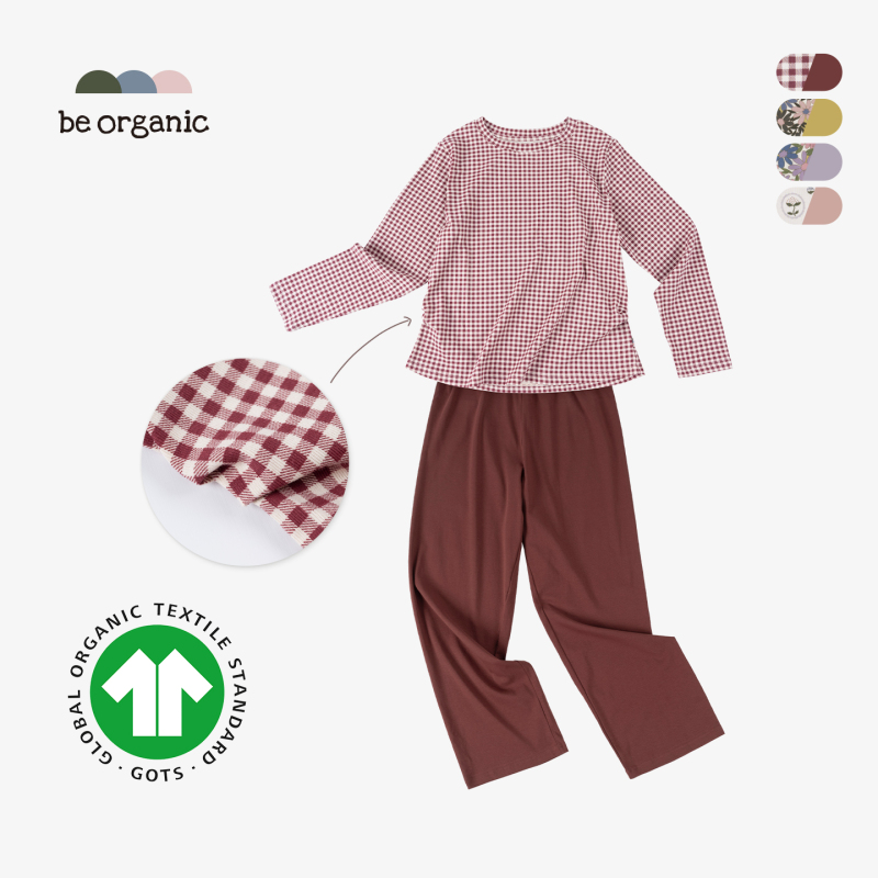 Be Organic【Gots Certified Organic Cotton】Adult Casual Loose Round Neck Long-Sleeved Loungewear Set