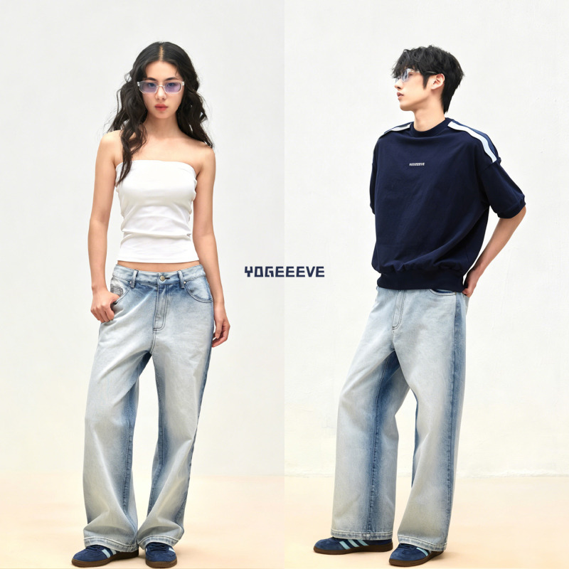 Ye/B6 Original Light-Colored Washed and Faded Low-Rise Straight-Leg Jeans Ye/B6 Original Light-Colored Washed and Faded Low-Rise Straight-Leg Jeans