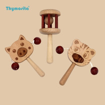 Baby beech rattle wooden toy can chew solid wood baby birth gift newborn grasping training bell
