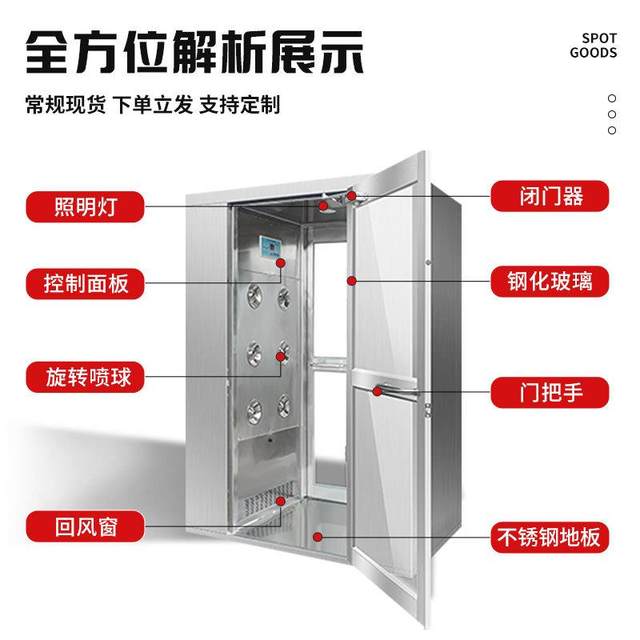 Single double hair shower door 201 air shower room dust-free workshop food factory laboratory air shower room air shower channel