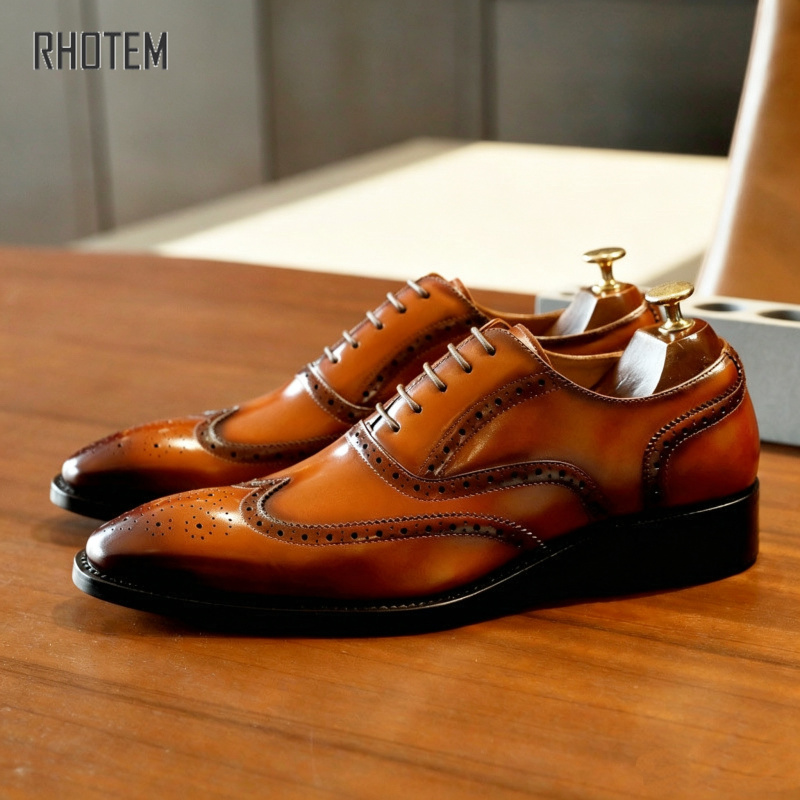 Rhotem Brogue Leather Shoes for Men, High-End, Large Size, Height-Increasing, Business Formal Wear, Men's Wedding Groom Shoes Rhotem Brogue Leather Shoes for Men, High-End, Large Size, Height-Increasing, Business Formal Wear, Men's Wedding Groom Shoes