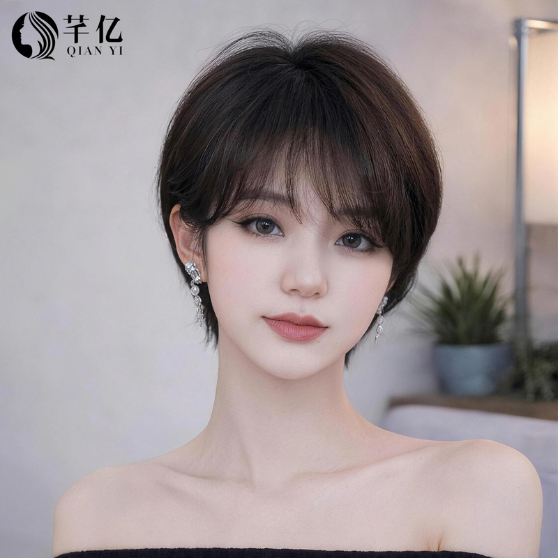 Qianyi Short Hair Wig Full Headpiece for Women, Real Human Hair, Fashionable Ear-Hanging Style, Natural and Fluffy, Hand-Woven Full Straight Wig Qianyi Short Hair Wig Full Headpiece for Women, Real Human Hair, Fashionable Ear-Hanging Style, Natural and Fluffy, Hand-Woven Full Straight Wig