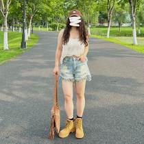 Fat mm pear-shaped figure extra large size bottoms missing shorts female high waist hottie summer denim hot pants a-line pants