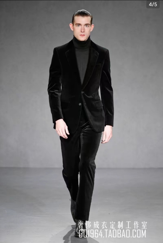 Autumn and Winter Authentic High-Density Velvet Suit Men's Velvet Suit Imported Velvet Suit Plain Velvet Non-Iron Black Anti-Wrinkle