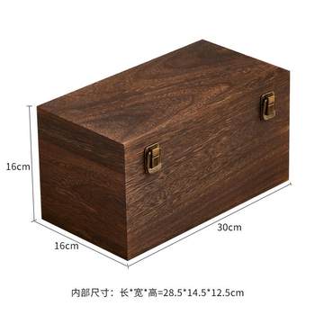 .solid wood household storage box with lid chinese retro tea set tea box large capacity jewelry box with lock buckle protection