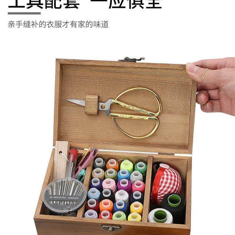 A set of 10 hand sewing tools in a portable sewing toolbox