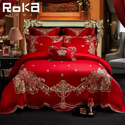 Wedding four-piece group big red embroidery cotton cotton wedding room European-style happy new wedding wedding bed six or eight sets