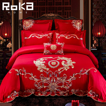 Wedding four-piece red festive rich dragon and phoenix wedding wedding room wedding bed cotton cotton sheets quilt cover six sets