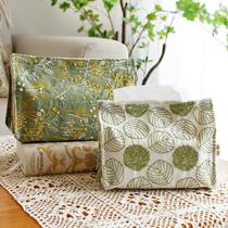 Light luxury embroidered tissue box double-layer car tissue bag Japanese ramie household living room tissue box storage tissue bag