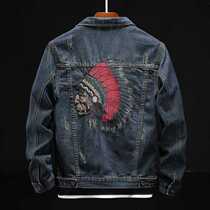 2023 Spring and Autumn Rentou Heavy Industry Washed Embroidered Denim Jacket Mens Korean Style Slim Fit Large Size Clothes Motorcycle Jacket