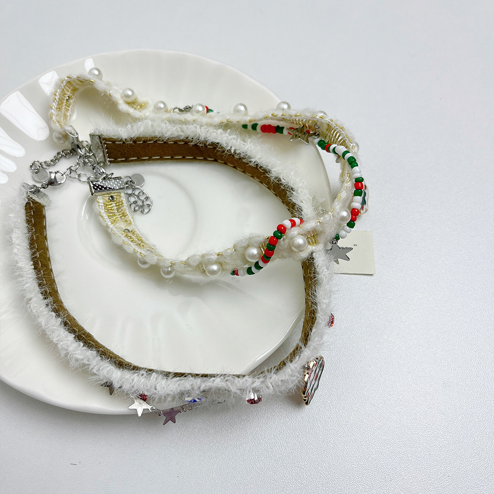 食颜派 圣诞树星星白色毛绒项链 1个【秋冬双层 爆款锁骨链】