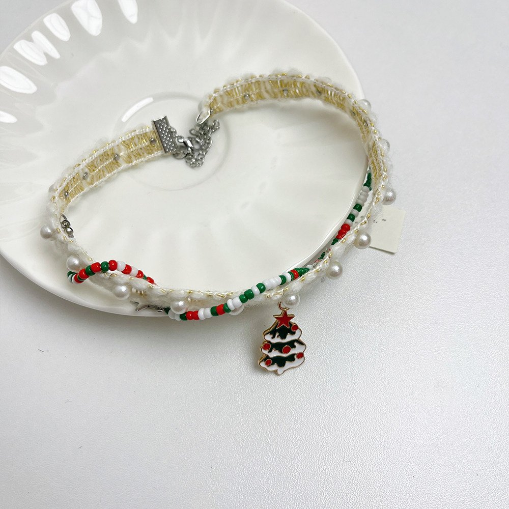 食颜派 圣诞树星星白色毛绒项链 1个【秋冬双层 爆款锁骨链】