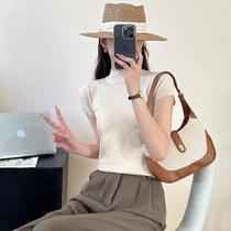 New ready-made summer new half turtleneck sweater for women thin temperament commuter short-sleeved pullover knitted sweater