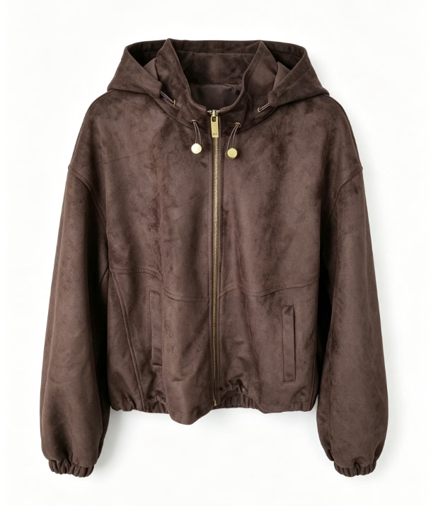 [Xing Kangli Selection] Hooded Zipper Short Jacket Korean Velvet Suede Leather Jacket Pgc28087
