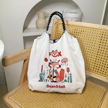 Augusts new artistic rabbit embroidery eco-friendly nylon shoulder shopping bag portable large-capacity crossbody bag