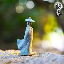 Chinese character knight simulated stone micro-landscape strange stone fish tank moss landscaping Zen oriental aesthetic creative ornaments