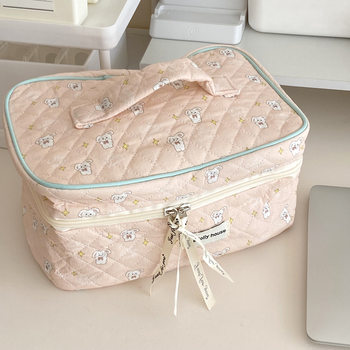 Fresh floral makeup bag cute large capacity cotton quilted cosmetic storage bag handheld toiletry bag