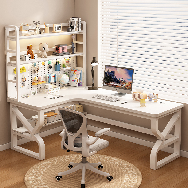 Solid Wood Corner Desk with Integrated Bookshelf, Wall-Mounted, Suitable for Student Bedrooms, Home Corner Perforated Board Computer Desk, Workbench Solid Wood Corner Desk with Integrated Bookshelf, Wall-Mounted, Suitable for Student Bedrooms, Home Corner Perforated Board Computer Desk, Workbench