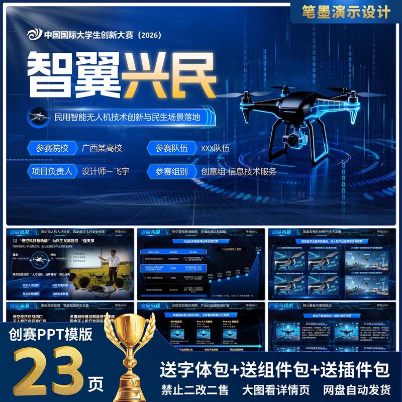 High-End Innovation Competition Ppt Templates for College Students' Innovation and Entrepreneurship Competitions, Internet+ Challenge Cup, and Three-Innovation Competition Services