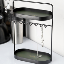 Double-layer jewelry box desktop necklace and earrings display rack hanging jewelry ring hanging rack jewelry storage box