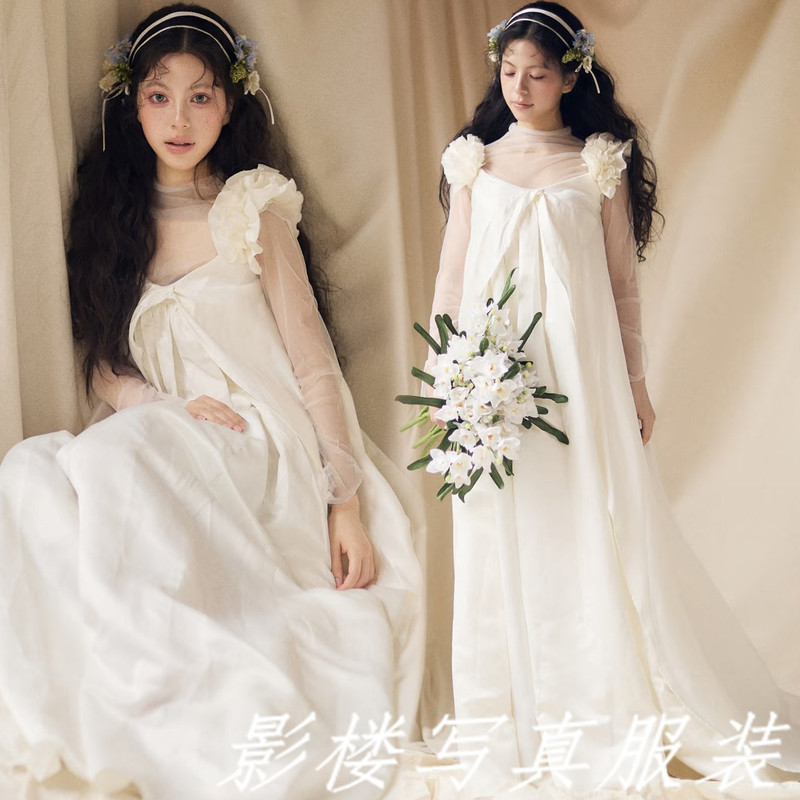 Photo Studio's New Korean-Style One-Shoulder Sleeveless White Wedding Dress Bridal Long Dress Stage Portrait Photo Dress Photography Outfit Photo Studio's New Korean-Style One-Shoulder Sleeveless White Wedding Dress Bridal Long Dress Stage Portrait Photo Dress Photography Outfit
