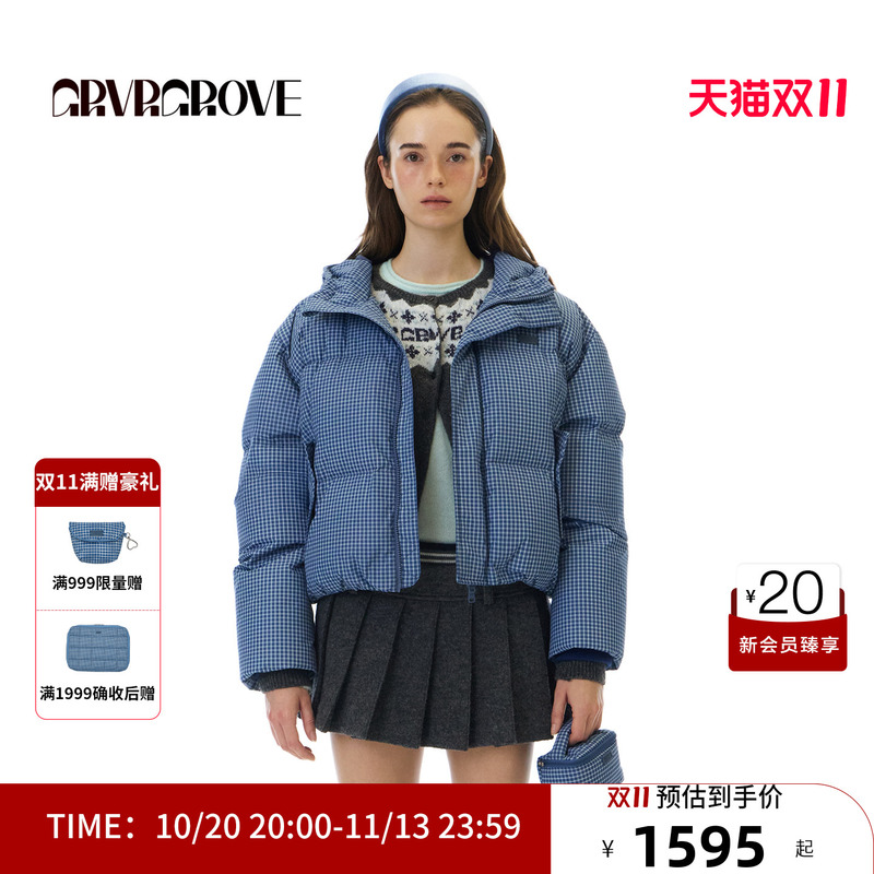 Grvr Grove Official Flagship Store Wt Winter Style Plaid Short down Jacket for Women Gcw5Dj01