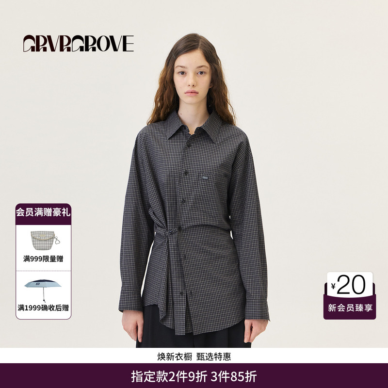 [Same Style as Lin Nalian] Grvr Grove Official Flagship Store 26Ps Long-Sleeved Shirt Plaid Gp26Shc08