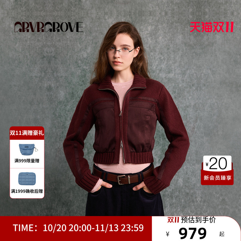 Grvr Grove Official Flagship Store 26Fw New Autumn Style Zipper Long-Sleeved Knitted Cardigan Gf26Knc64