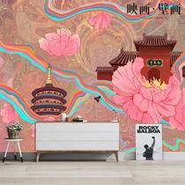 Hand-painted abstract art beautiful flowers Buddha statues White Horse Temple wallpaper living room TV background wallpaper seamless mural cloth