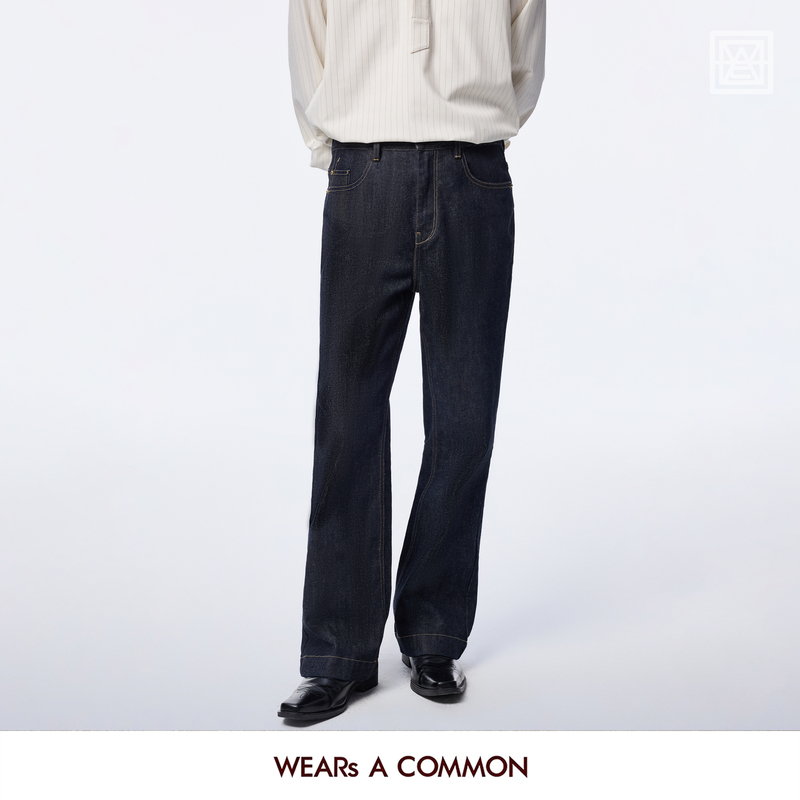 Wsac Yusanhuo Turkish Imported Isko Original Color Heavyweight Flared Jeans with Adjustable Back Waist in Old Money Style
