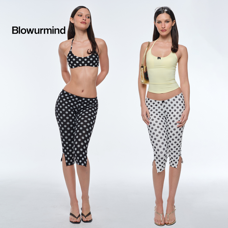 Bum【2026 New Style】Polka Dot Padded Hot Girl Tank Top Bra & Side Slit Tight Cropped Pants Bum【2026 New Style】Polka Dot Padded Hot Girl Tank Top Bra & Side Slit Tight Cropped Pants