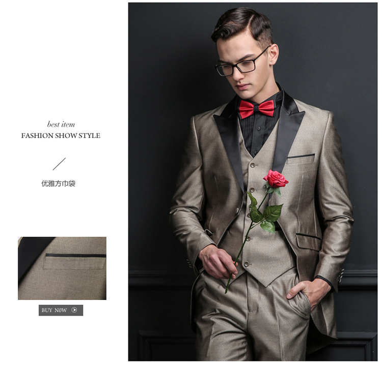 Nam tuxedo Suit tay áo Trình diễn Nhạc trưởng Trang phục Chú rể Váy cưới Ba mảnh Host Suit Nam đồ nam đẹp 2021