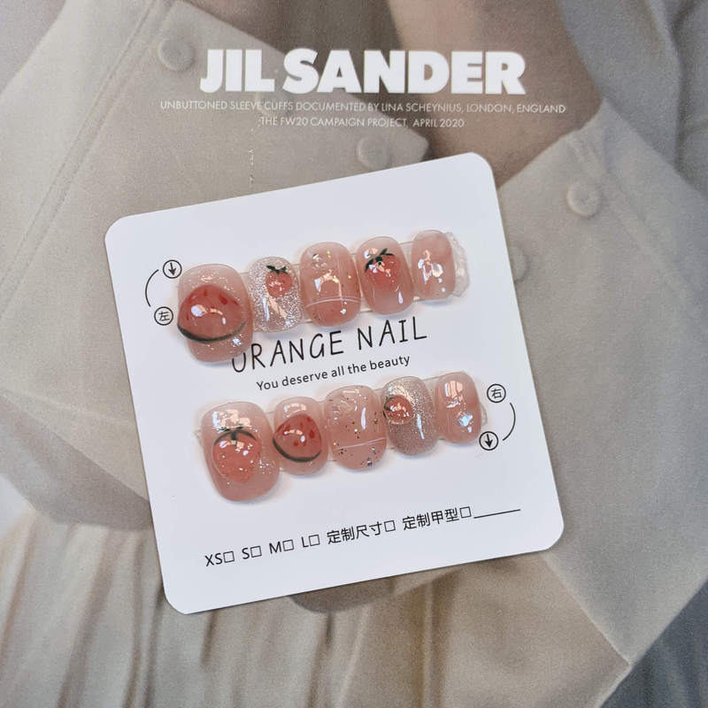 [Strawberry Watermelon] Orange Handmade Wearable Nails ins Summer Shiny Three-Dimensional Strawberry Watermelon Manicure