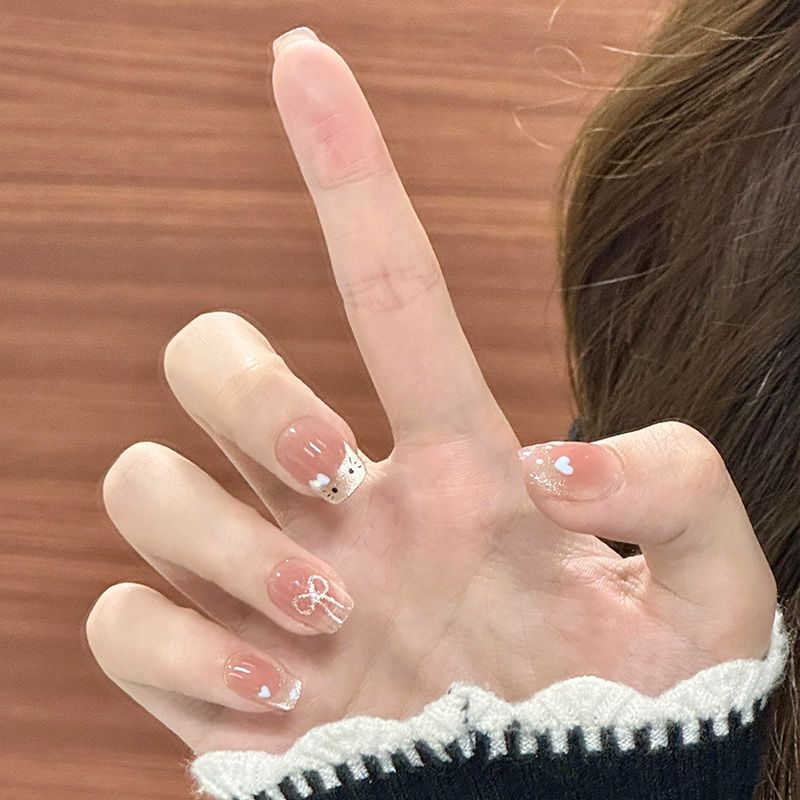 New Sparkling French-Style Girly Star Kt Handmade Cute Cat-Eye ins Versatile Short Press-On Nails That Make Your Skin Look Fairer