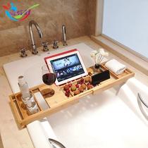 European-style telescopic non-slip bathtub wine rack bamboo multi-functional iPad mobile phone holder bathtub storage rack