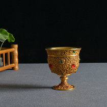 High-relief tangled flower inlaid with precious stones gilt goblet made during the Qianlong period as a collection of art ornaments