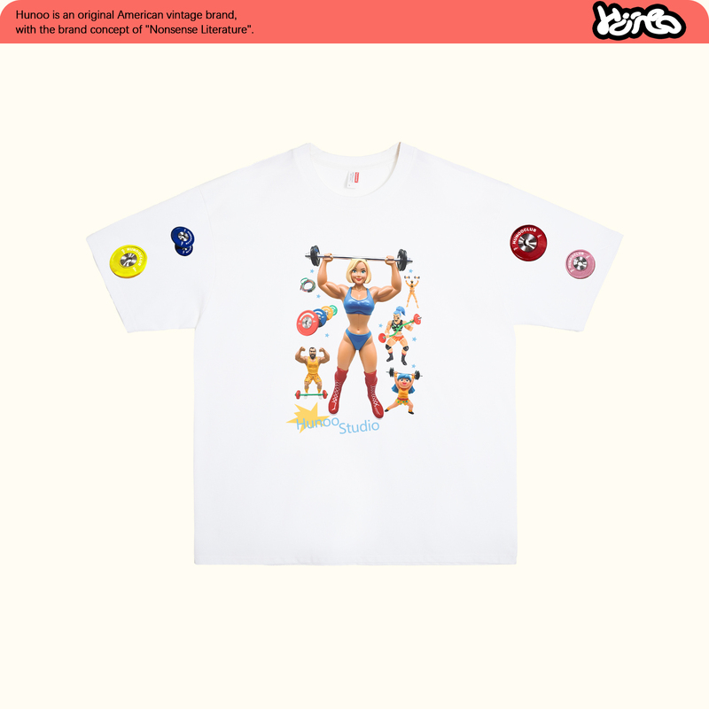 Hunoo Fun ins Fitness Weightlifting Barbell Muscle Men and Women Print Short Sleeve T-Shirt Couple Outfit Half Sleeve