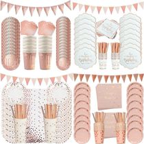 Rose Gold Party Supplies Disposable Polka Dots Paper Plate C