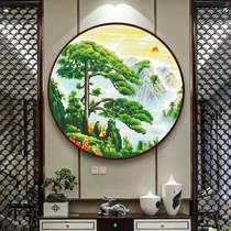 Douyin Kuaishou cross stitch thread embroidery 2024 new style living room full embroidery bedroom round Chinese style welcoming pine